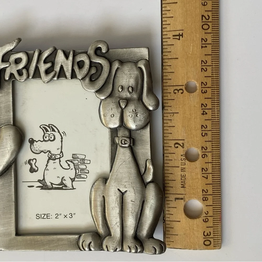 Cat & Dog Pewter Picture Frame 2 X 3” 2 Photos Best Friends Alex’s Outlook Pets